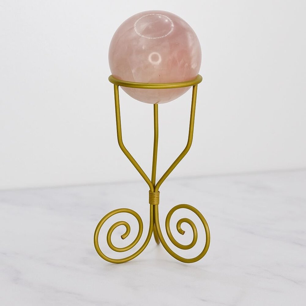 Vintage Gold Metal Spiral Twist Sphere Crystal Ball Stand Orb Stand Crystal Disp